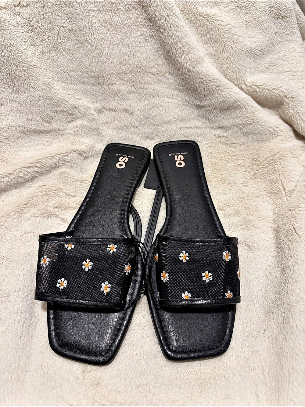 Sole Society Floral Slide Sandals in Black & White US 10 NWT